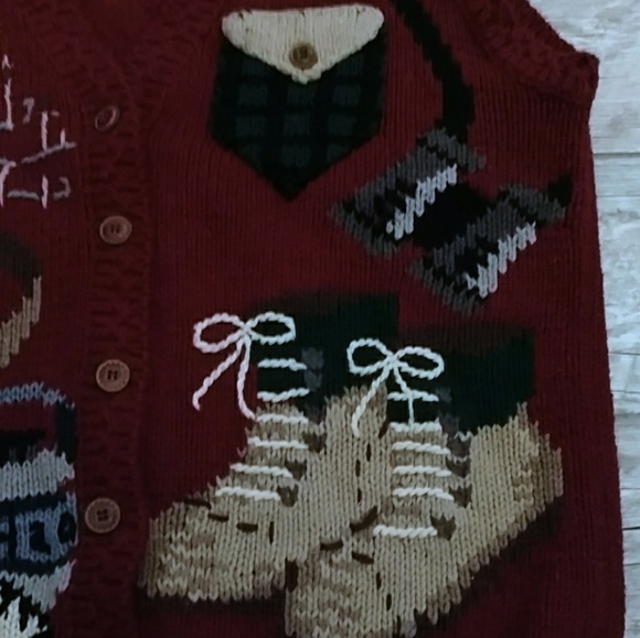 VTG Hunt Print Hand Embroidered Knit Vest L - Picture 5 of 8